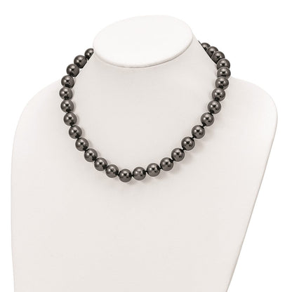 Sterlingsilber Majestik Rhodiniert 12-13mm Schwarz Imitat Muschel Perle Hand-knotted Halskette