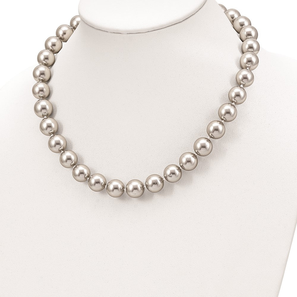 Sterlingsilber Majestik Rhodiniert 12-13mm Grau Imitat Muschel Perle Hand-knotted Halskette
