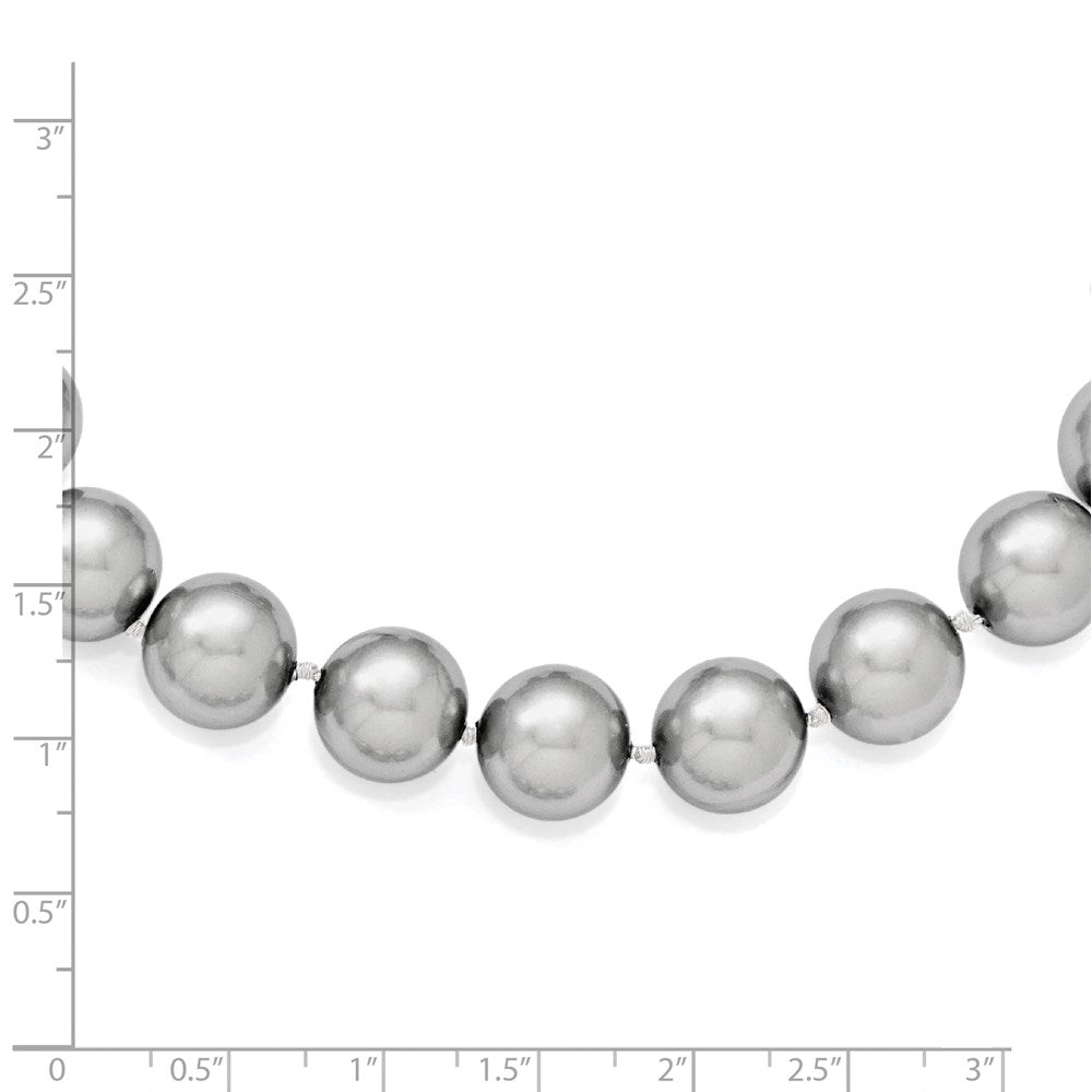 Sterlingsilber Majestik Rhodiniert 12-13mm Grau Imitat Muschel Perle Hand-knotted Halskette