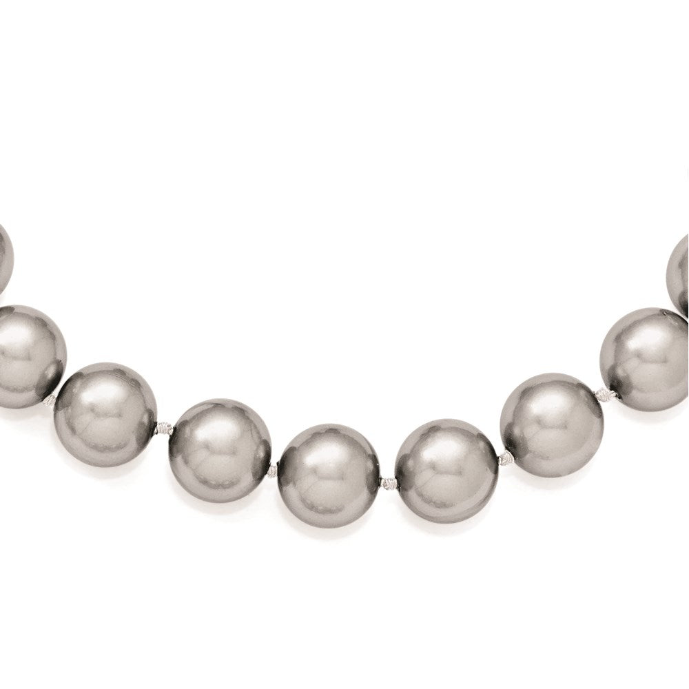 Sterlingsilber Majestik Rhodiniert 12-13mm Grau Imitat Muschel Perle Hand-knotted Halskette