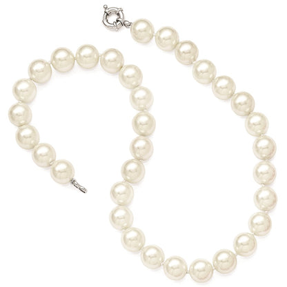 Sterlingsilber Majestik Rhodiniert 12-13mm Weiß Imitat Muschel Perle Hand-knotted Halskette