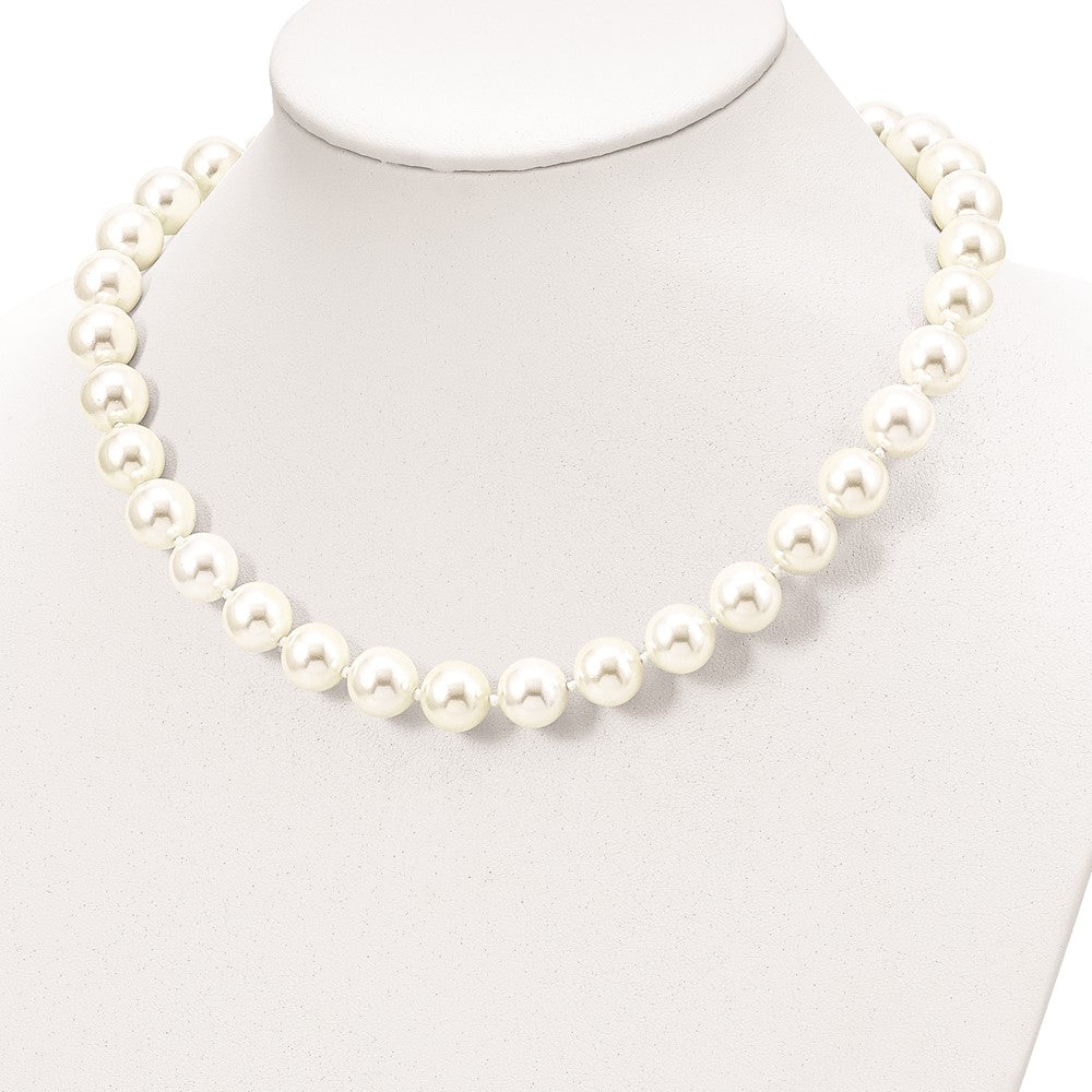 Sterlingsilber Majestik Rhodiniert 12-13mm Weiß Imitat Muschel Perle Hand-knotted Halskette