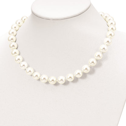 Sterlingsilber Majestik Rhodiniert 12-13mm Weiß Imitat Muschel Perle Hand-knotted Halskette
