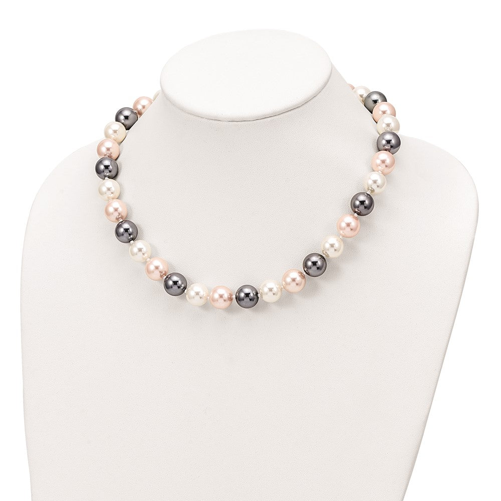 Sterlingsilber Majestik Rhodiniert 12-13mm Mehrfarbig Imitat Muschel Perle Hand-knotted Halskette