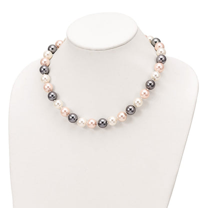 Sterlingsilber Majestik Rhodiniert 12-13mm Mehrfarbig Imitat Muschel Perle Hand-knotted Halskette