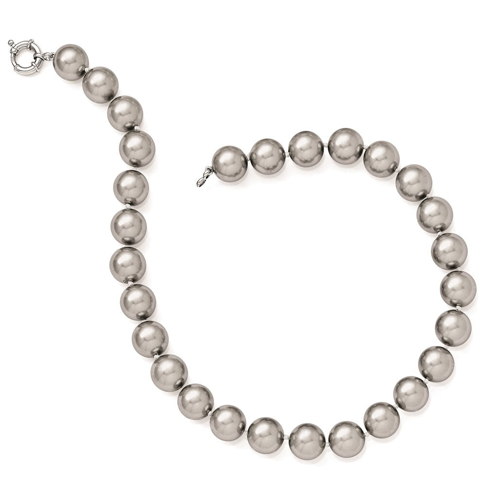 Sterlingsilber Majestik Rhodiniert 14-15mm Grau Imitat Muschel Perle Hand-knotted Halskette