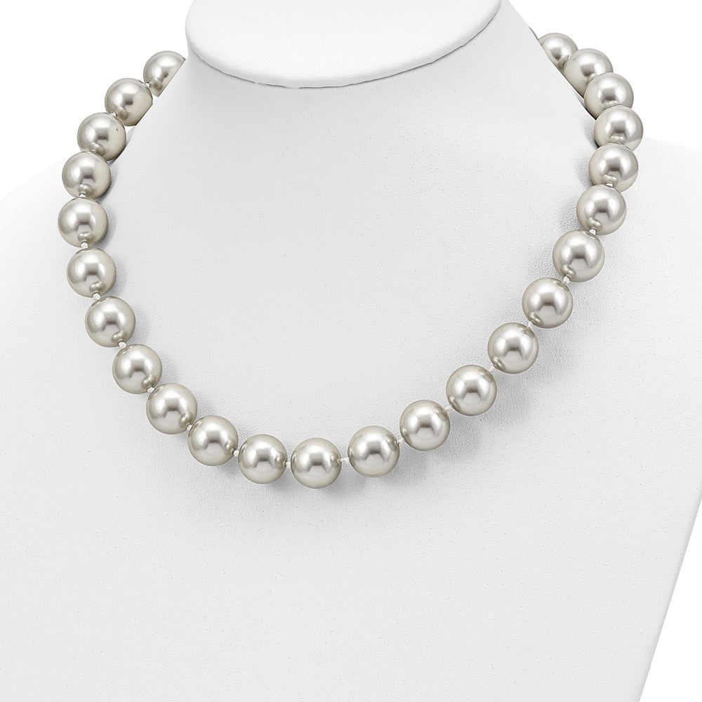 Sterlingsilber Majestik Rhodiniert 14-15mm Grau Imitat Muschel Perle Hand-knotted Halskette