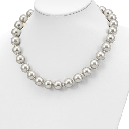 Sterlingsilber Majestik Rhodiniert 14-15mm Grau Imitat Muschel Perle Hand-knotted Halskette