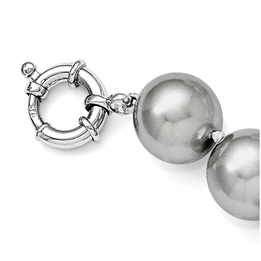 Sterlingsilber Majestik Rhodiniert 14-15mm Grau Imitat Muschel Perle Hand-knotted Halskette