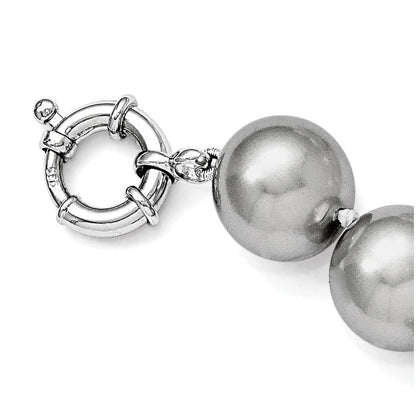 Sterlingsilber Majestik Rhodiniert 14-15mm Grau Imitat Muschel Perle Hand-knotted Halskette