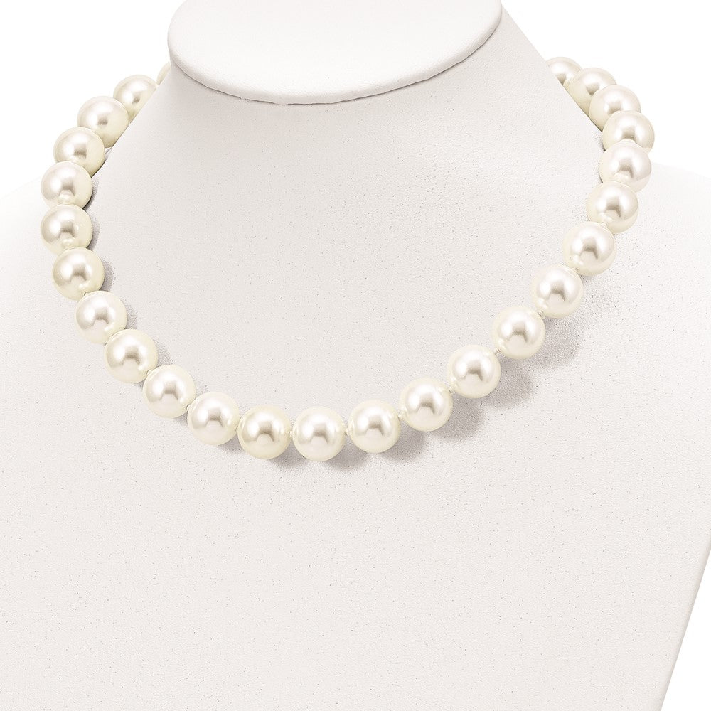 Sterlingsilber Majestik Rhodiniert 14-15mm Weiß Imitat Muschel Perle Hand-knotted Halskette