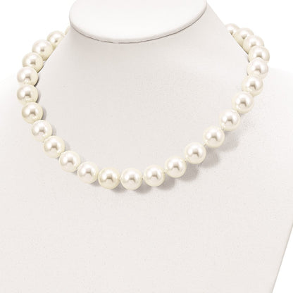 Sterlingsilber Majestik Rhodiniert 14-15mm Weiß Imitat Muschel Perle Hand-knotted Halskette
