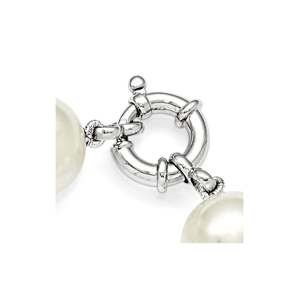 Sterlingsilber Majestik Rhodiniert 14-15mm Weiß Imitat Muschel Perle Hand-knotted Halskette