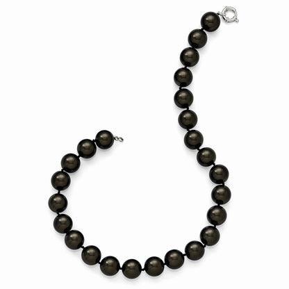 Sterlingsilber S Majestik Rhodiniert-pl 16-17mm Blk Imitat Muschel Perle Hand Geknotet Neckl