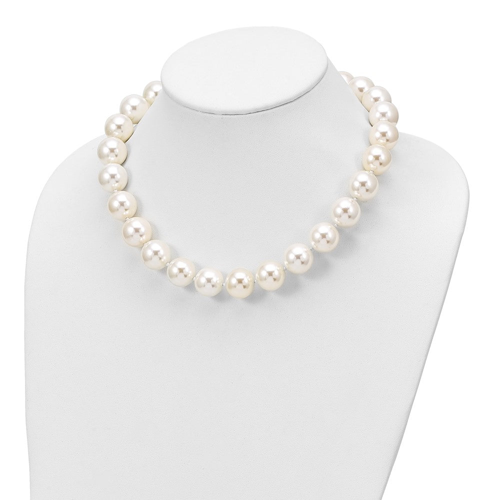 Sterlingsilber Majestik Rhodiniert 16-17mm Weiß Imitat Muschel Perle Hand-knotted Halskette