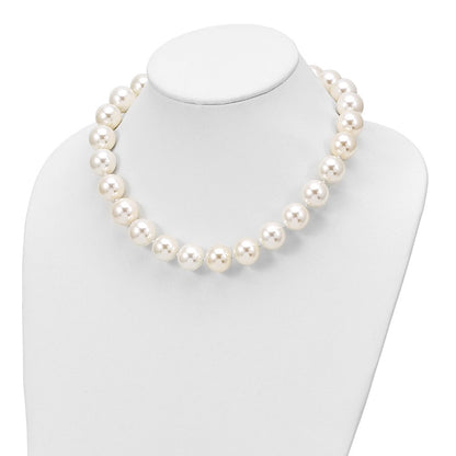 Sterlingsilber Majestik Rhodiniert 16-17mm Weiß Imitat Muschel Perle Hand-knotted Halskette