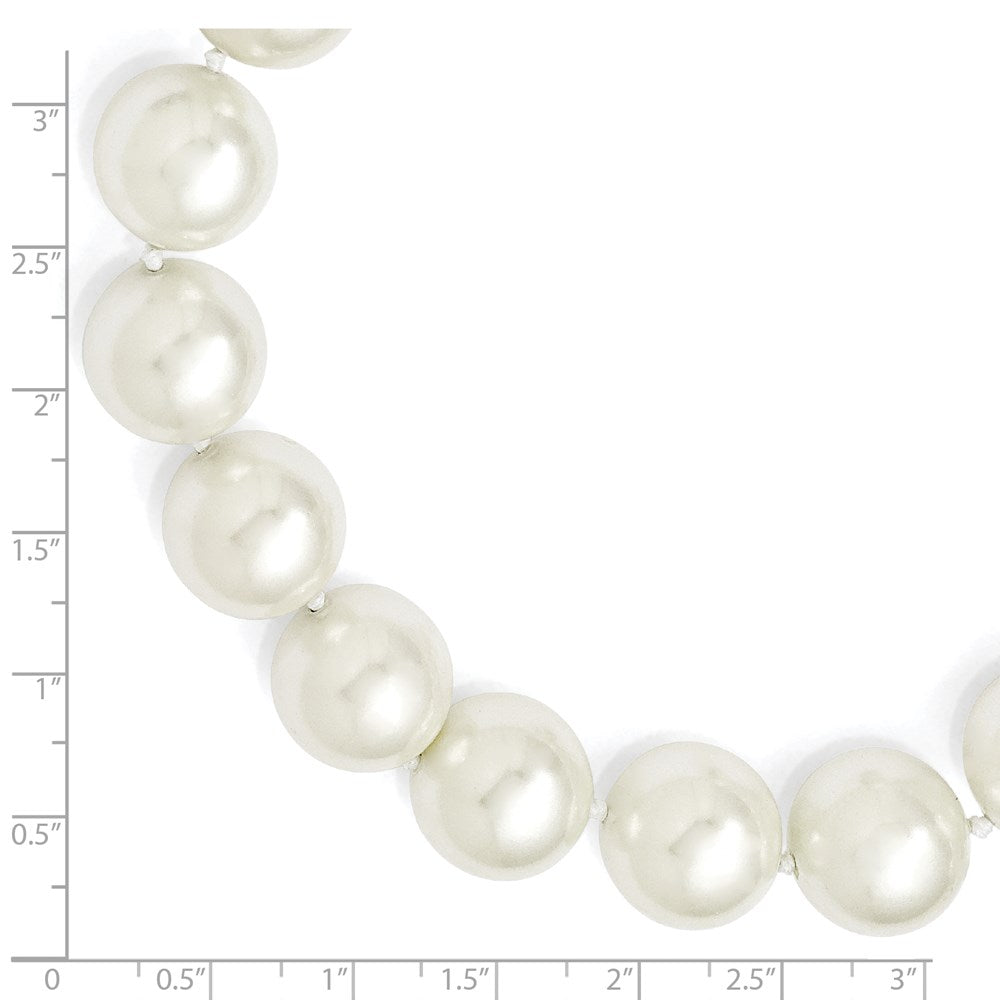 Sterlingsilber Majestik Rhodiniert 16-17mm Weiß Imitat Muschel Perle Hand-knotted Halskette