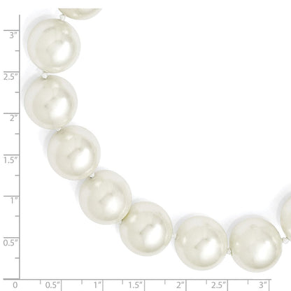 Sterlingsilber Majestik Rhodiniert 16-17mm Weiß Imitat Muschel Perle Hand-knotted Halskette