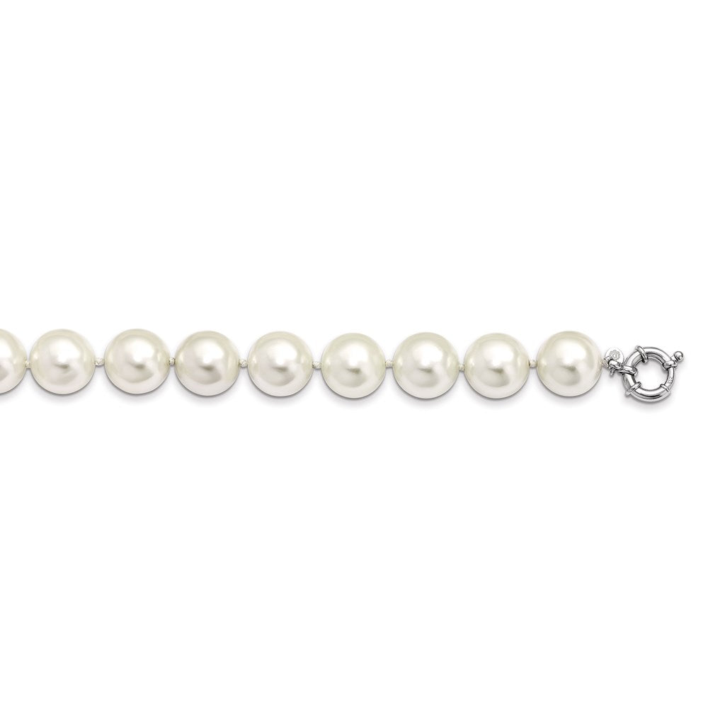 Sterlingsilber Majestik Rhodiniert 16-17mm Weiß Imitat Muschel Perle Hand-knotted Halskette