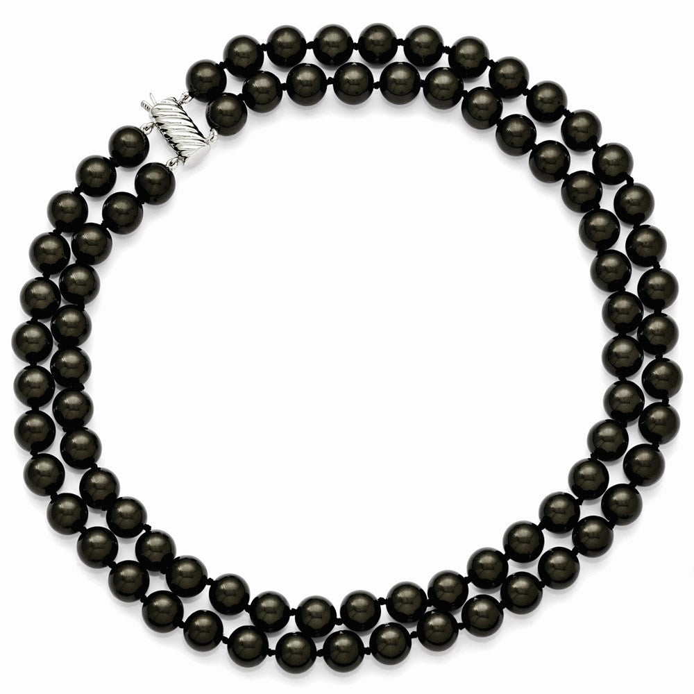 Sterlingsilber S Majestik Rhodiniert-pl 2 Reihe 10-11mm Blk Imitat Muschel Perle Halskette