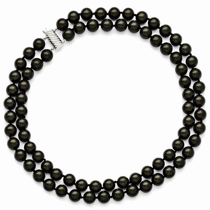 Sterlingsilber S Majestik Rhodiniert-pl 2 Reihe 10-11mm Blk Imitat Muschel Perle Halskette