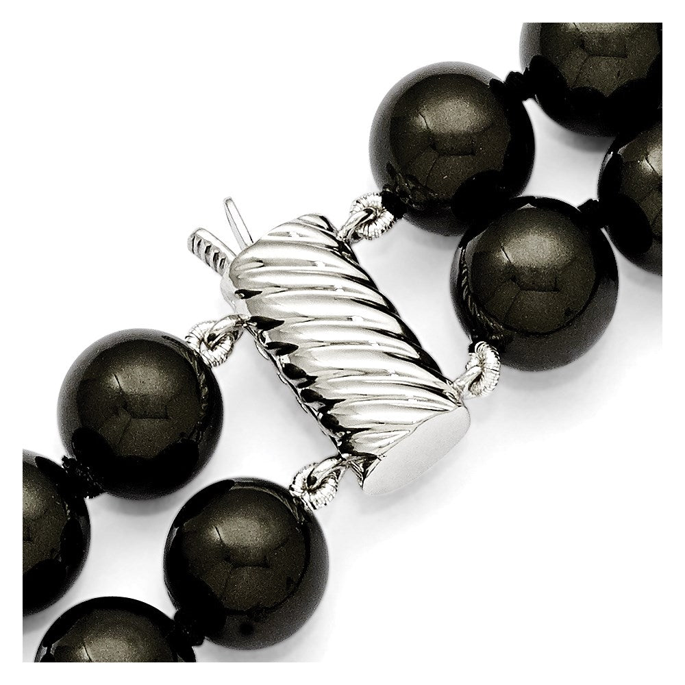 Sterlingsilber S Majestik Rhodiniert-pl 2 Reihe 10-11mm Blk Imitat Muschel Perle Halskette