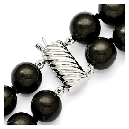Sterlingsilber S Majestik Rhodiniert-pl 2 Reihe 10-11mm Blk Imitat Muschel Perle Halskette