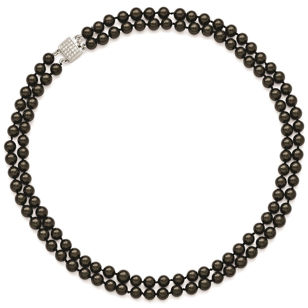 Sterlingsilber Majestik Rhodiniert 2 Reihe 7-8mm Schwarz Imitat Muschel Perle Hand-knotted Halskette