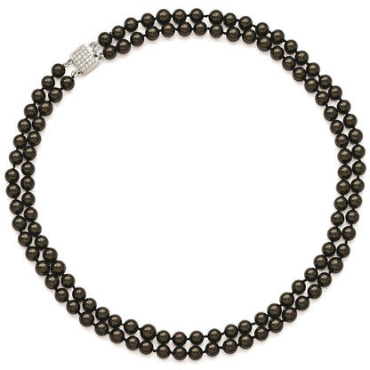 Sterlingsilber Majestik Rhodiniert 2 Reihe 7-8mm Schwarz Imitat Muschel Perle Hand-knotted Halskette