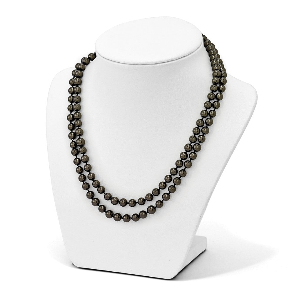 Sterlingsilber Majestik Rhodiniert 2 Reihe 7-8mm Schwarz Imitat Muschel Perle Hand-knotted Halskette