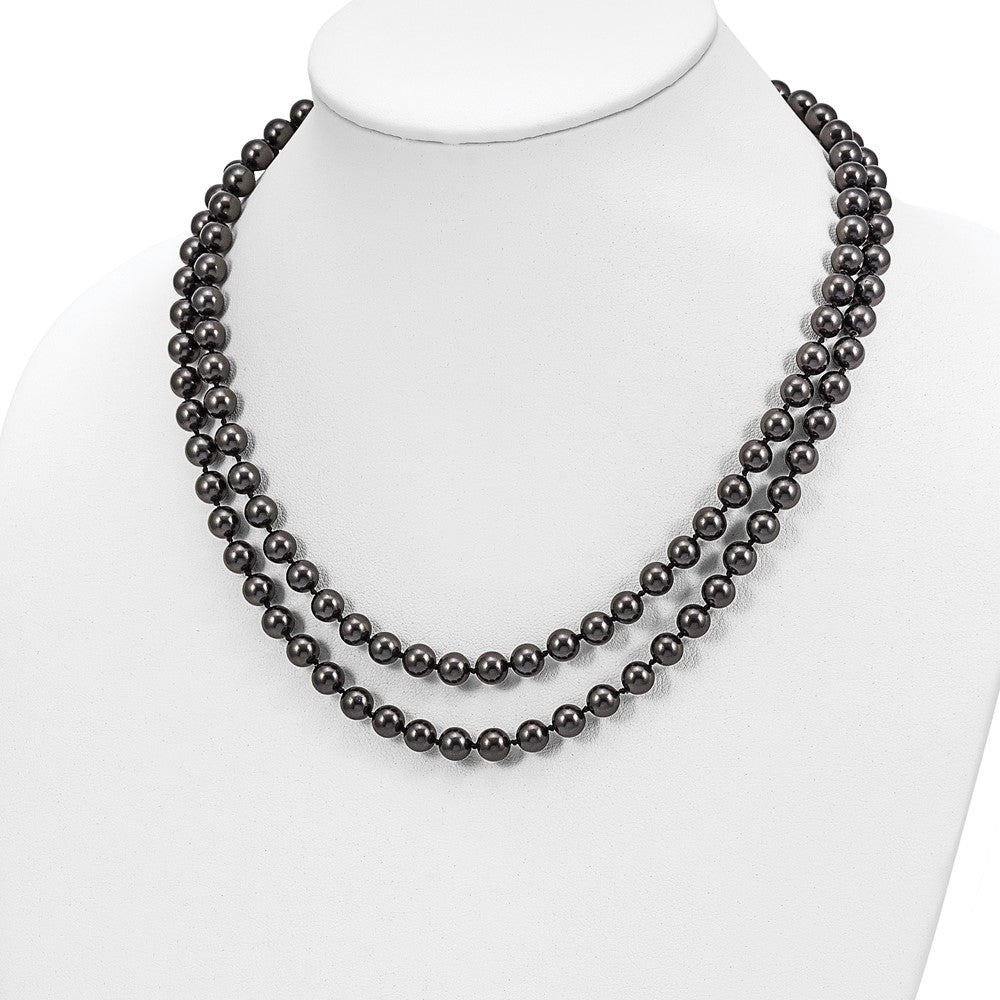 Sterlingsilber Majestik Rhodiniert 2 Reihe 7-8mm Schwarz Imitat Muschel Perle Hand-knotted Halskette