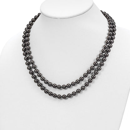 Sterlingsilber Majestik Rhodiniert 2 Reihe 7-8mm Schwarz Imitat Muschel Perle Hand-knotted Halskette