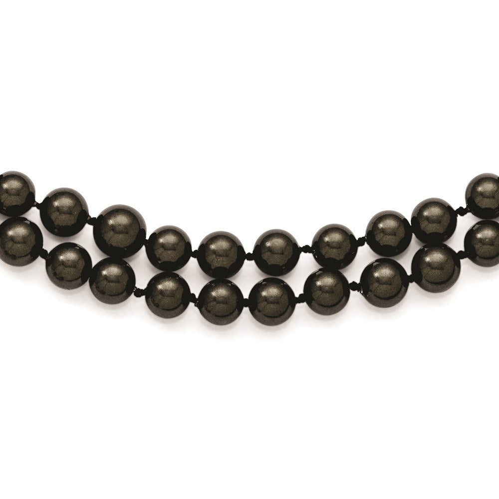 Sterlingsilber Majestik Rhodiniert 2 Reihe 7-8mm Schwarz Imitat Muschel Perle Hand-knotted Halskette