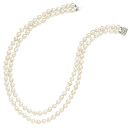 Sterlingsilber Majestik Rhodiniert 2 Reihe 7-8mm Weiß Imitat Muschel Perle Hand-knotted Halskette