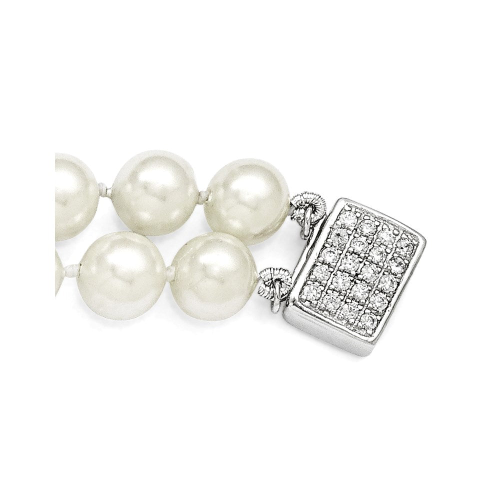 Sterlingsilber Majestik Rhodiniert 2 Reihe 7-8mm Weiß Imitat Muschel Perle Hand-knotted Halskette