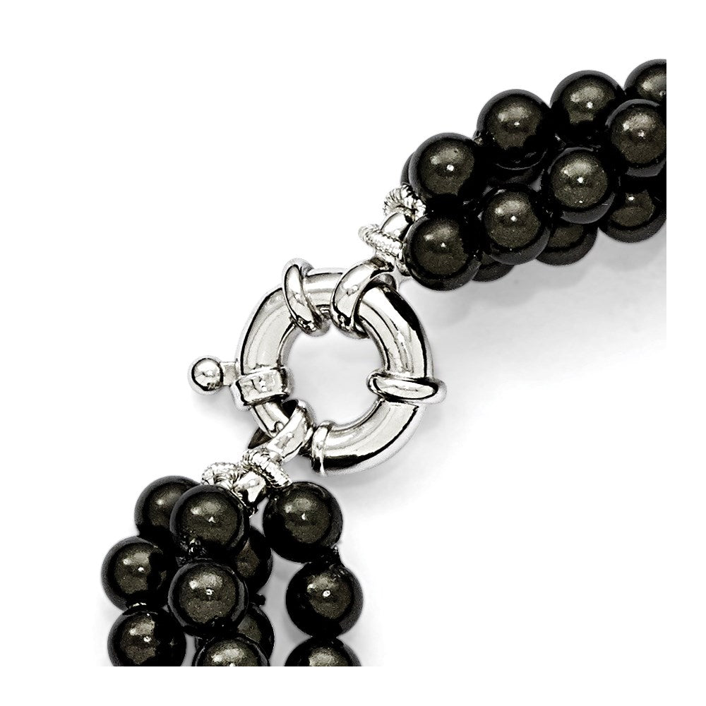 Sterlingsilber S Majestik Rhodiniert-pl 4 Reihe 4-5mm Blk Imitat Muschel Perle Gedreht Neck