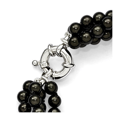 Sterlingsilber S Majestik Rhodiniert-pl 4 Reihe 4-5mm Blk Imitat Muschel Perle Gedreht Neck