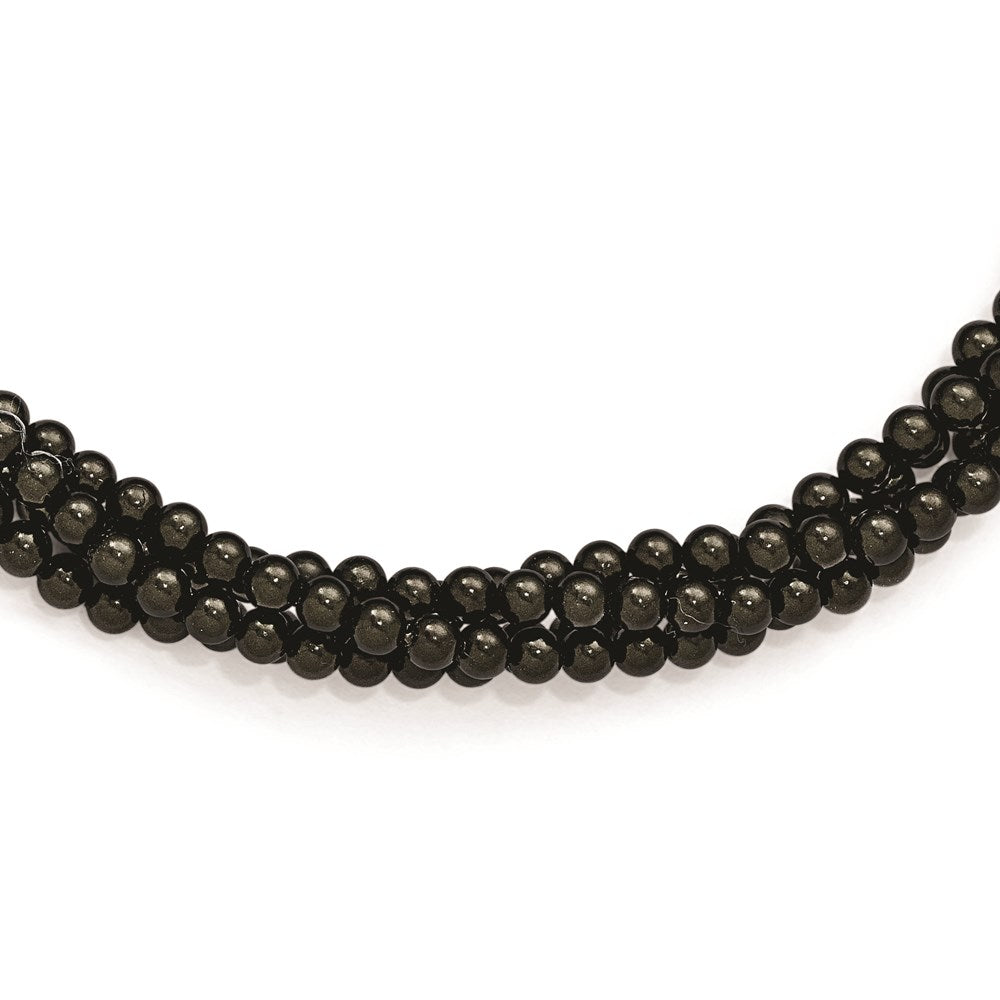 Sterlingsilber S Majestik Rhodiniert-pl 4 Reihe 4-5mm Blk Imitat Muschel Perle Gedreht Neck