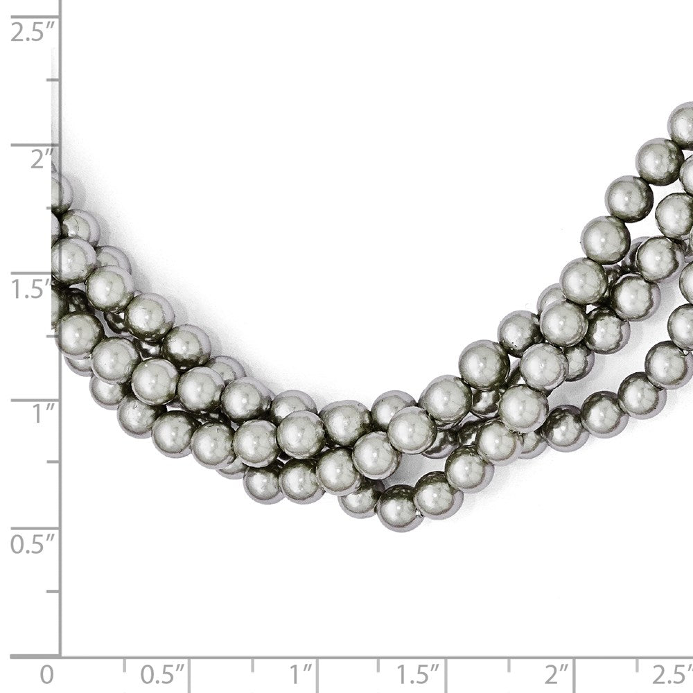 Sterlingsilber S Majestik Rhodiniert-pl 4row 4-5mm Grau Imitat Muschel Perle Gedreht Halskette
