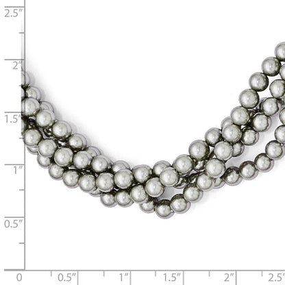 Sterlingsilber S Majestik Rhodiniert-pl 4row 4-5mm Grau Imitat Muschel Perle Gedreht Halskette