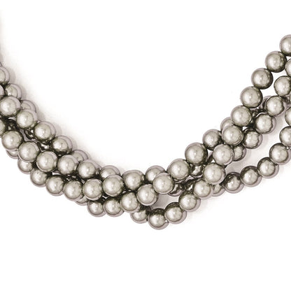 Sterlingsilber S Majestik Rhodiniert-pl 4row 4-5mm Grau Imitat Muschel Perle Gedreht Halskette
