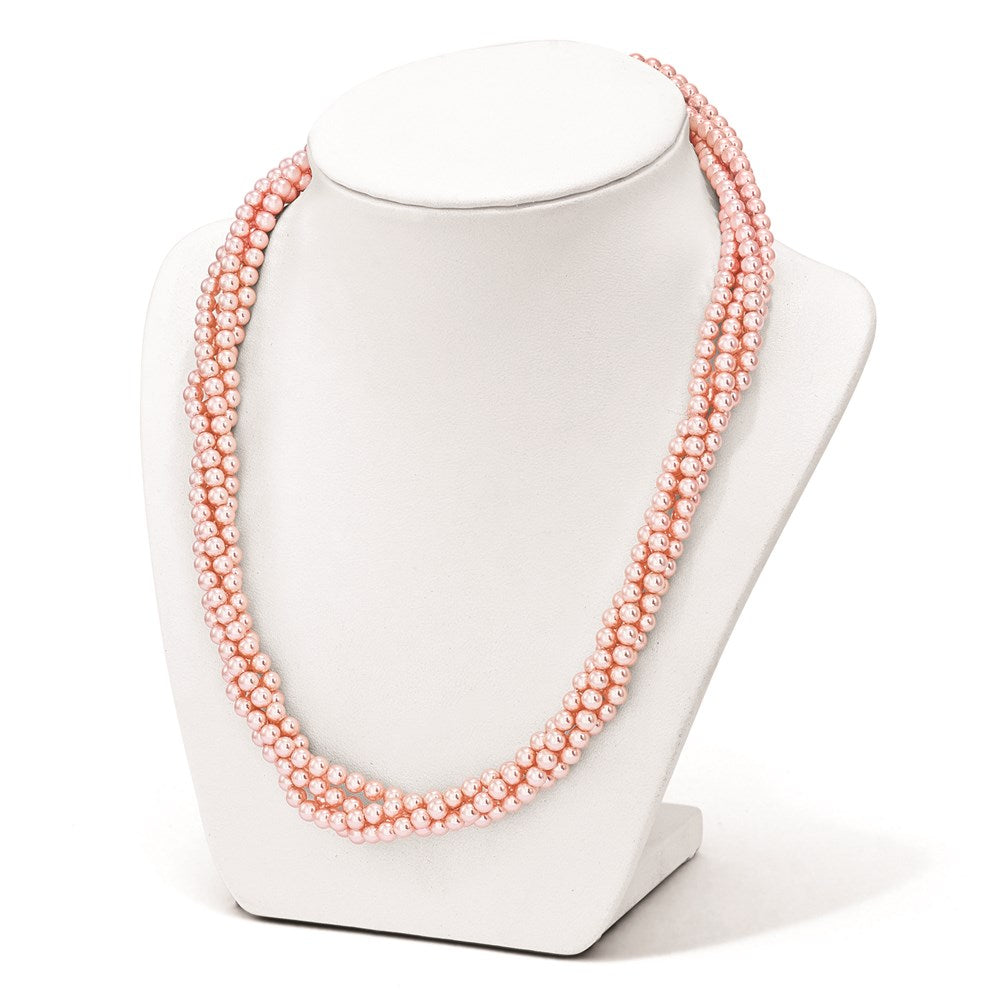 Sterlingsilber Majestik 4row 4-5mm Rosa Muschel Perle Gedreht Halskette