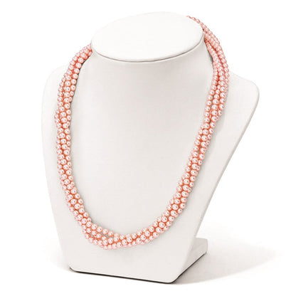 Sterlingsilber Majestik 4row 4-5mm Rosa Muschel Perle Gedreht Halskette