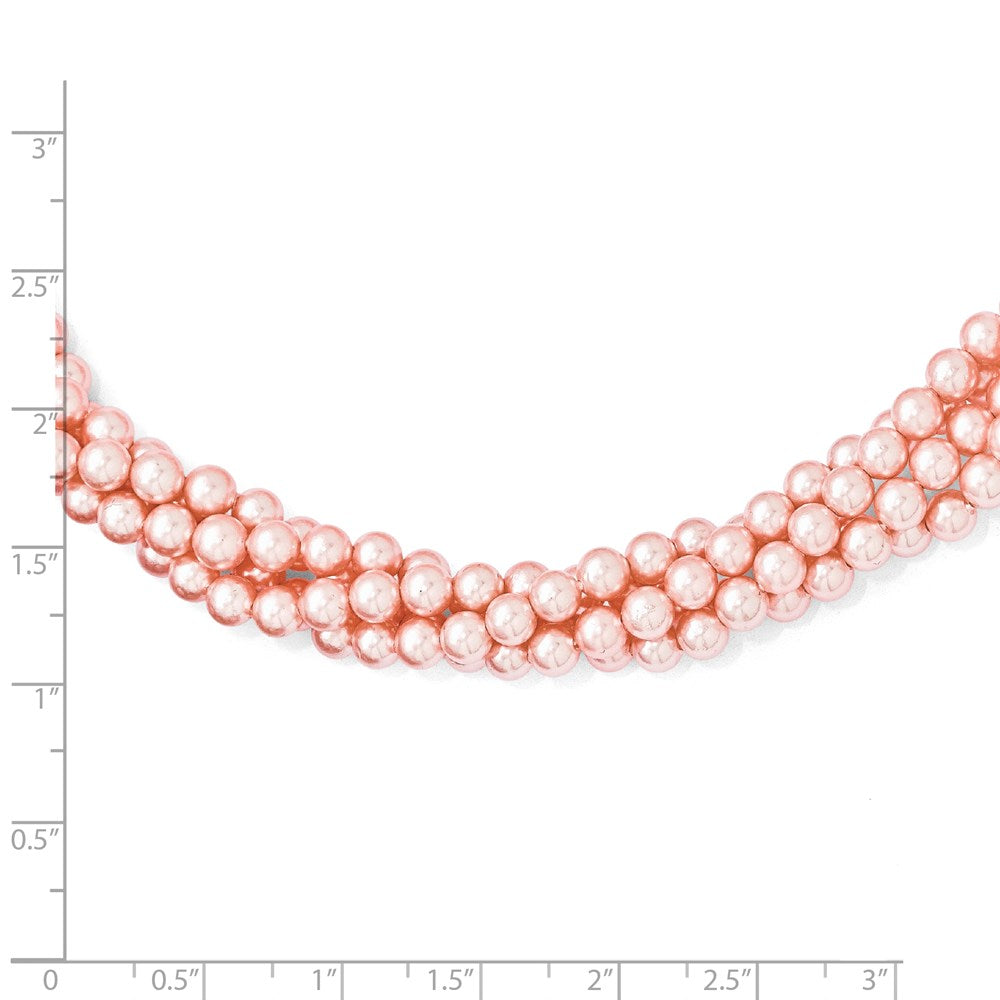 Sterlingsilber Majestik 4row 4-5mm Rosa Muschel Perle Gedreht Halskette