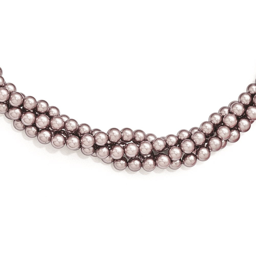 Sterlingsilber Majestik 4row 4-5mm Lila Muschel Perle Gedreht Halskette