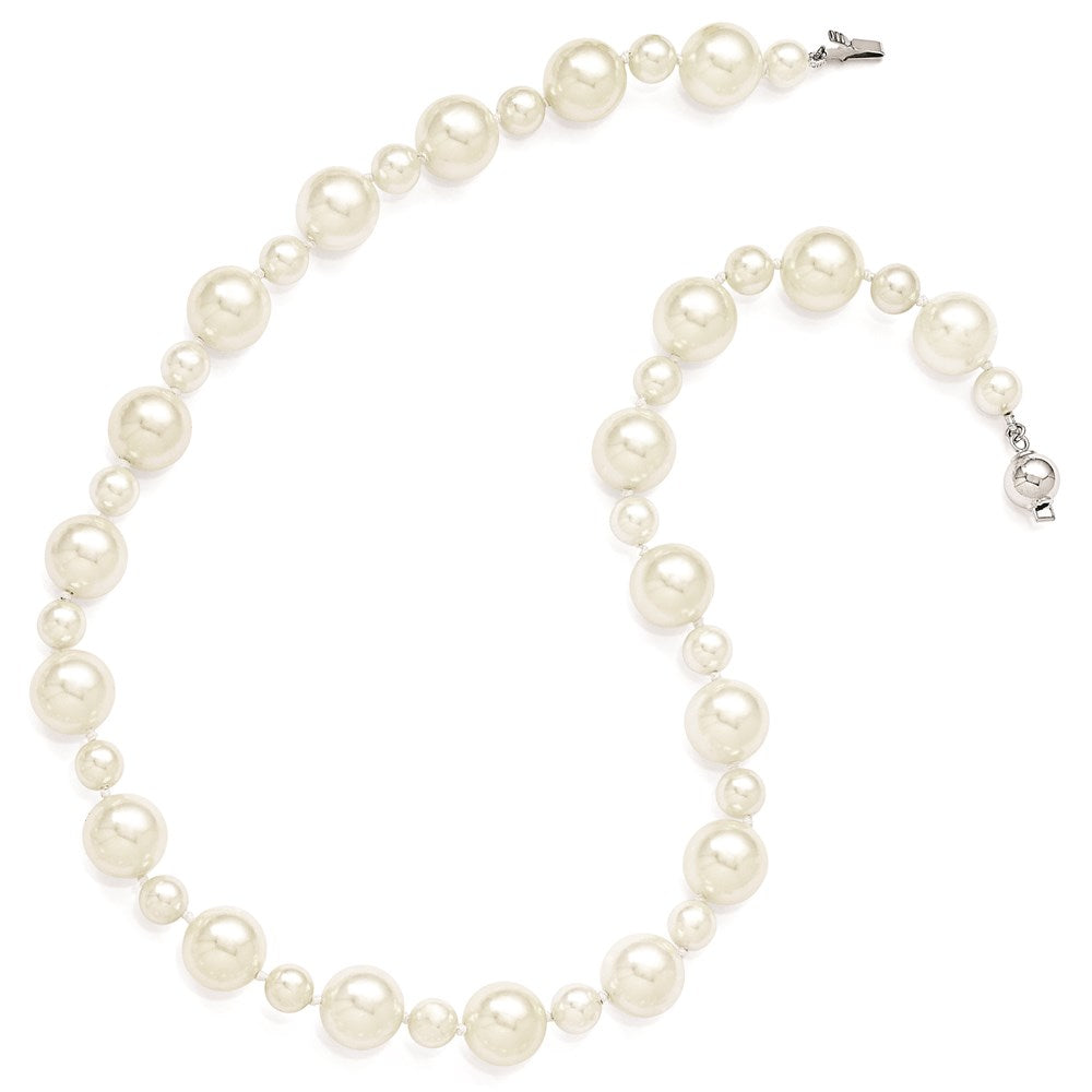 Sterlingsilber S Majestik Rhodiniert-pl 7&12mm Weiß Imitat Muschel Perle Hand Geknotet Neckla