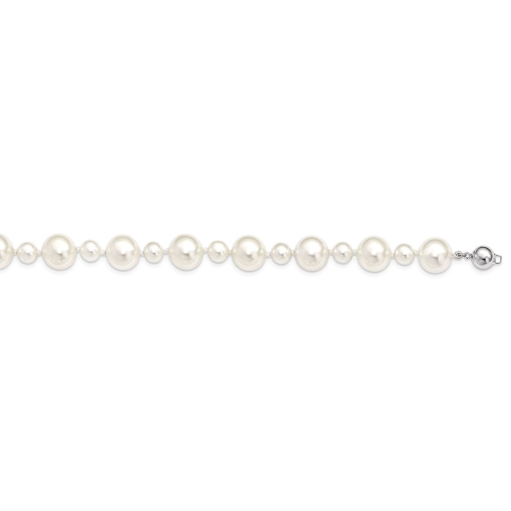 Sterlingsilber S Majestik Rhodiniert-pl 7&12mm Weiß Imitat Muschel Perle Hand Geknotet Neckla