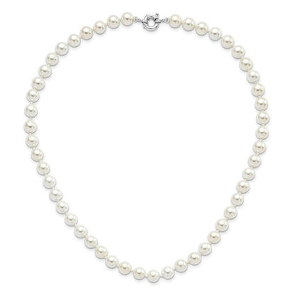 Sterlingsilber Majestik Rhodiniert 8-9mm Weiß Imitat Muschel Perle Hand-knotted Halskette
