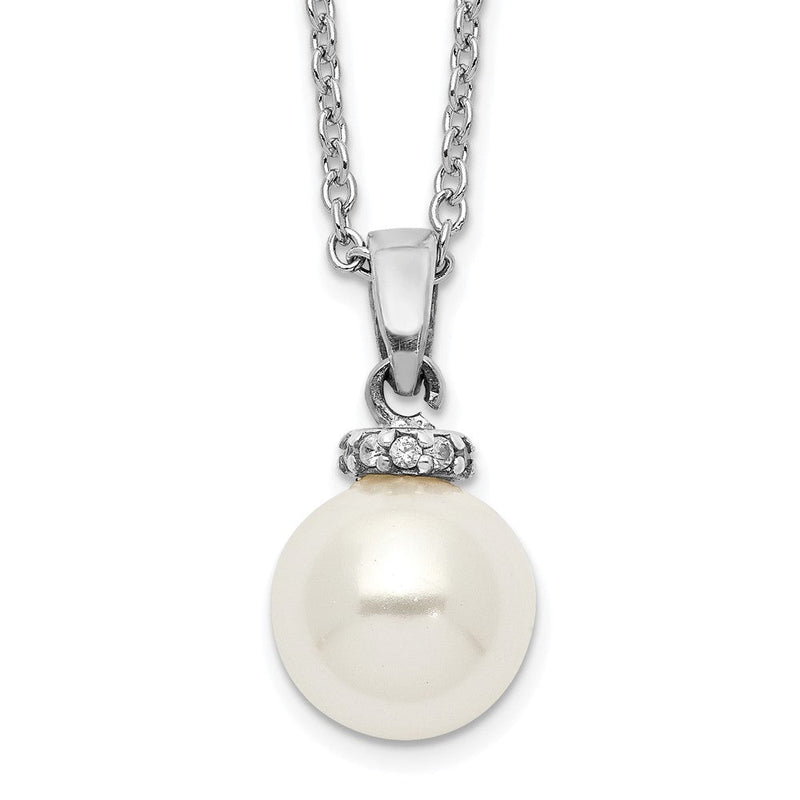 Sterlingsilber Majestik Rhodiniert 8-9mm Weiß Imitat Muschel Perle Zirkonia Federring Verschluss 17 Zoll Halskette