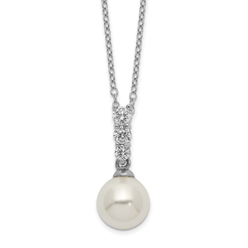 Sterlingsilber Majestik Rhodiniert 8-9mm Imitat Muschel Perle Zirkonia Federring Verschluss 17 Zoll Halskette